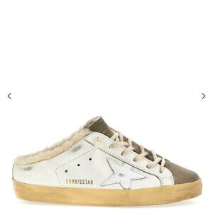 Golden Goose White and Tan Star Mule Sneaker with Shearling